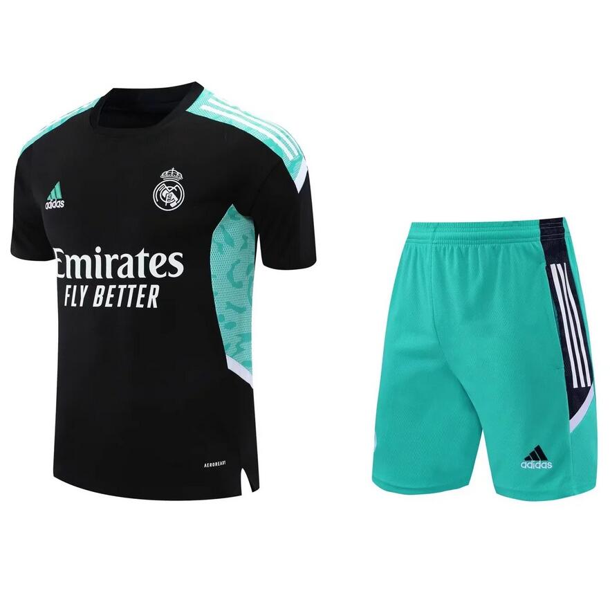 2021/22 Real Madrid Black Green Training Uniforms Soccer Shirt with Shorts